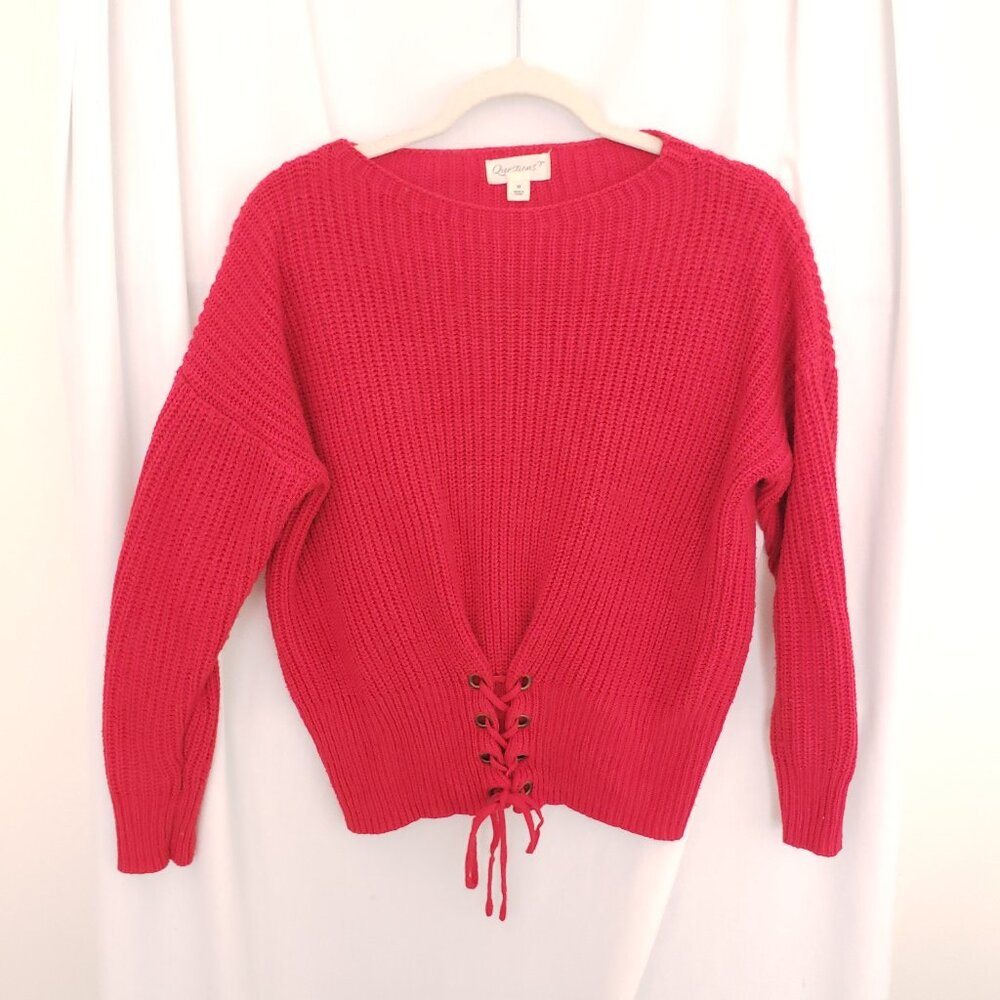 Questions? Red Knitted Unique Design Boat Neck Sweater Size M